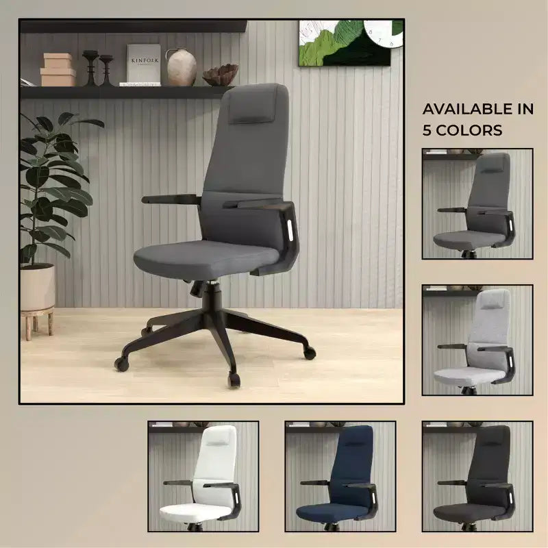 Silla de oficina giratoria de respaldo alto de cuero negro/azul/gris/blanco y poliéster gris, 1 persona