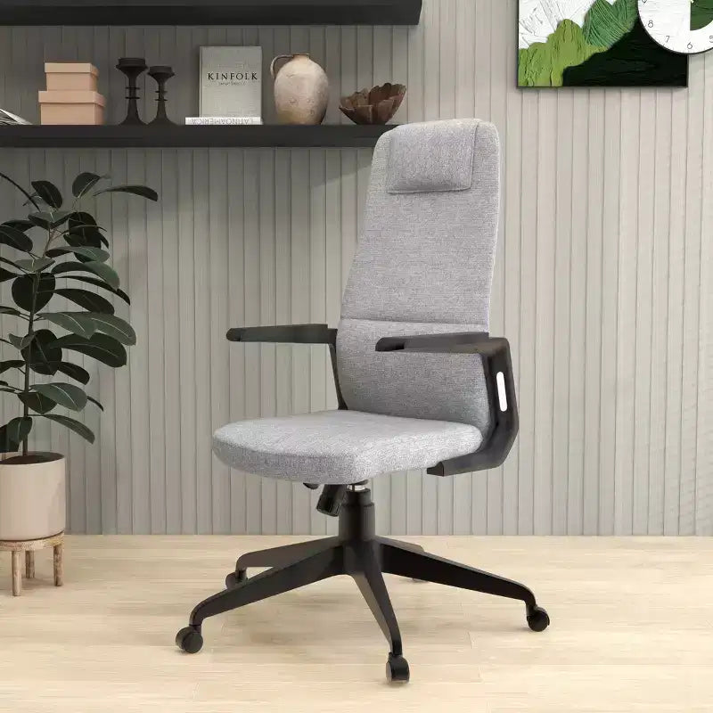 Silla de oficina giratoria de respaldo alto de cuero negro/azul/gris/blanco y poliéster gris, 1 persona