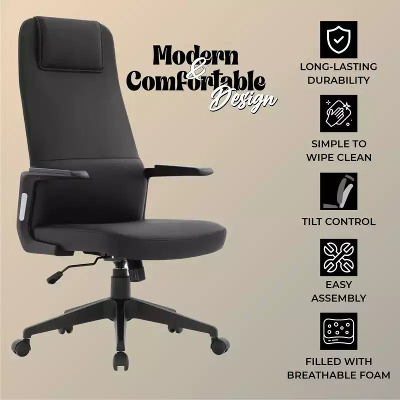 Silla de oficina giratoria de respaldo alto de cuero negro/azul/gris/blanco y poliéster gris, 1 persona