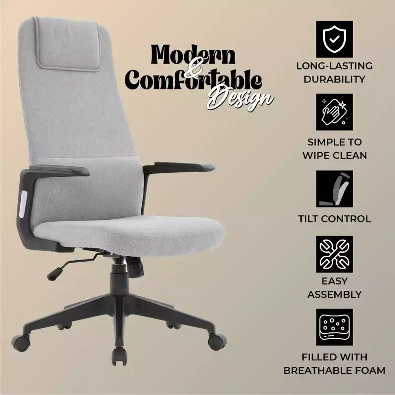 Silla de oficina giratoria de respaldo alto de cuero negro/azul/gris/blanco y poliéster gris, 1 persona