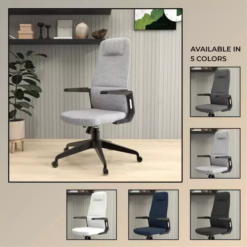 Silla de oficina giratoria de respaldo alto de cuero negro/azul/gris/blanco y poliéster gris, 1 persona