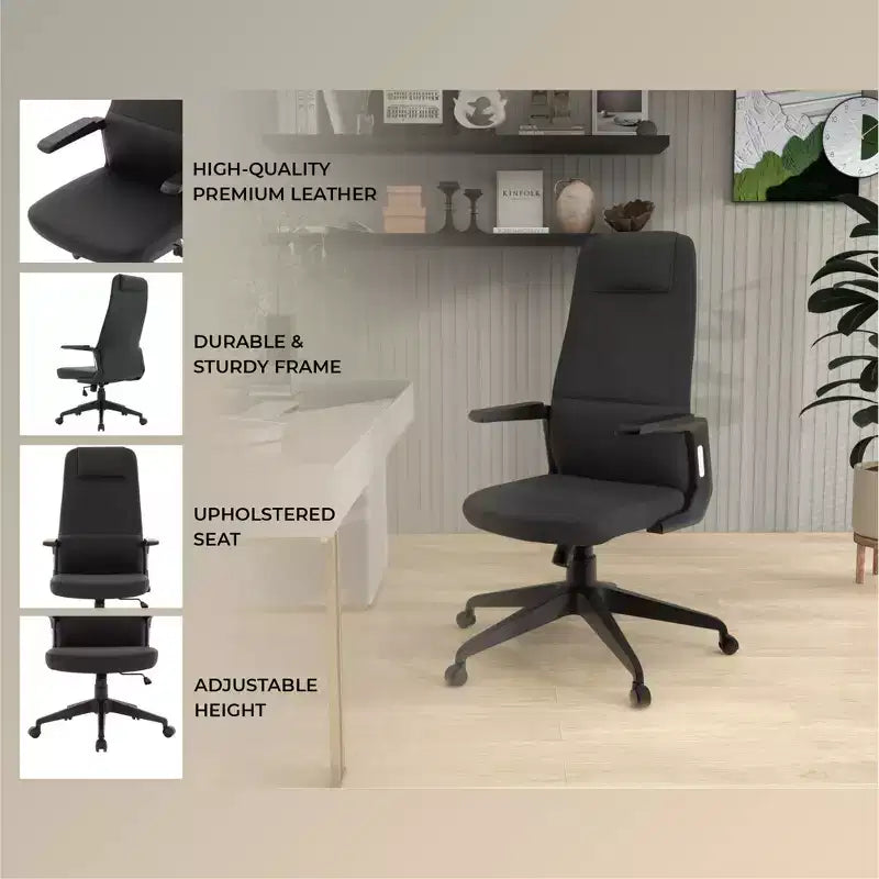Silla de oficina giratoria de respaldo alto de cuero negro/azul/gris/blanco y poliéster gris, 1 persona