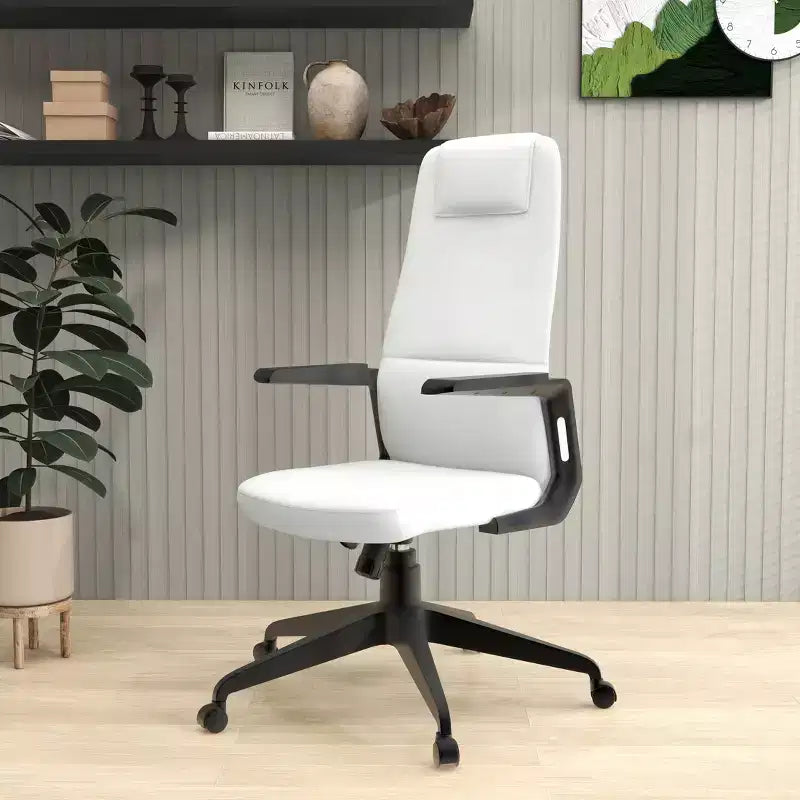 Silla de oficina giratoria de respaldo alto de cuero negro/azul/gris/blanco y poliéster gris, 1 persona