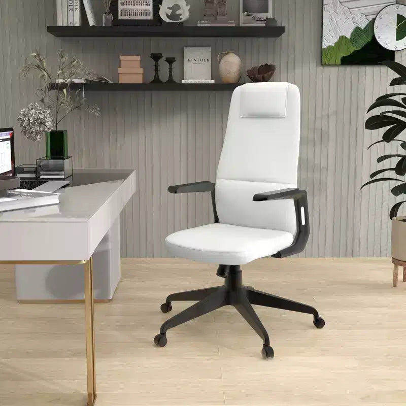 Silla de oficina giratoria de respaldo alto de cuero negro/azul/gris/blanco y poliéster gris, 1 persona