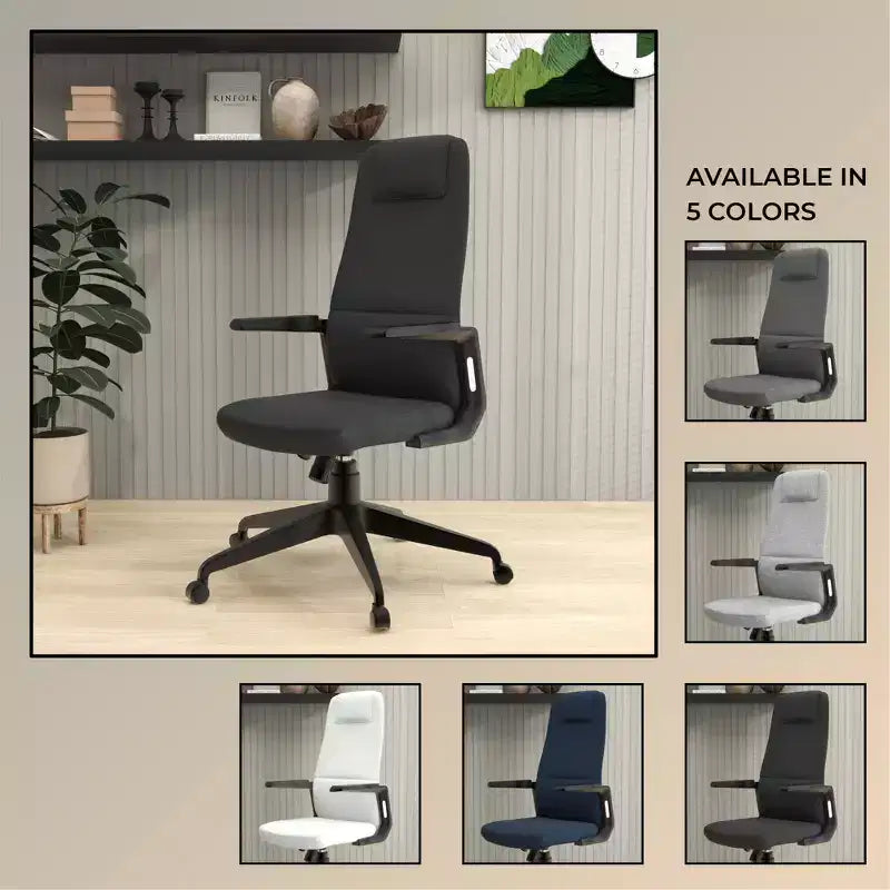 Silla de oficina giratoria de respaldo alto de cuero negro/azul/gris/blanco y poliéster gris, 1 persona