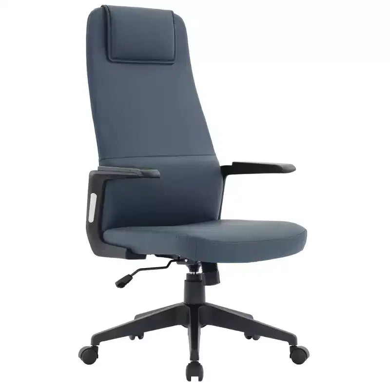 Silla de oficina giratoria de respaldo alto de cuero negro/azul/gris/blanco y poliéster gris, 1 persona