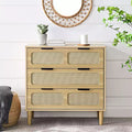 Okak Rustic Dresser for Bedroom with Wide Rattan Drawer, Wooden Chest Closet Storage Cabinet Organizer for Living Room Hallway Entryway
