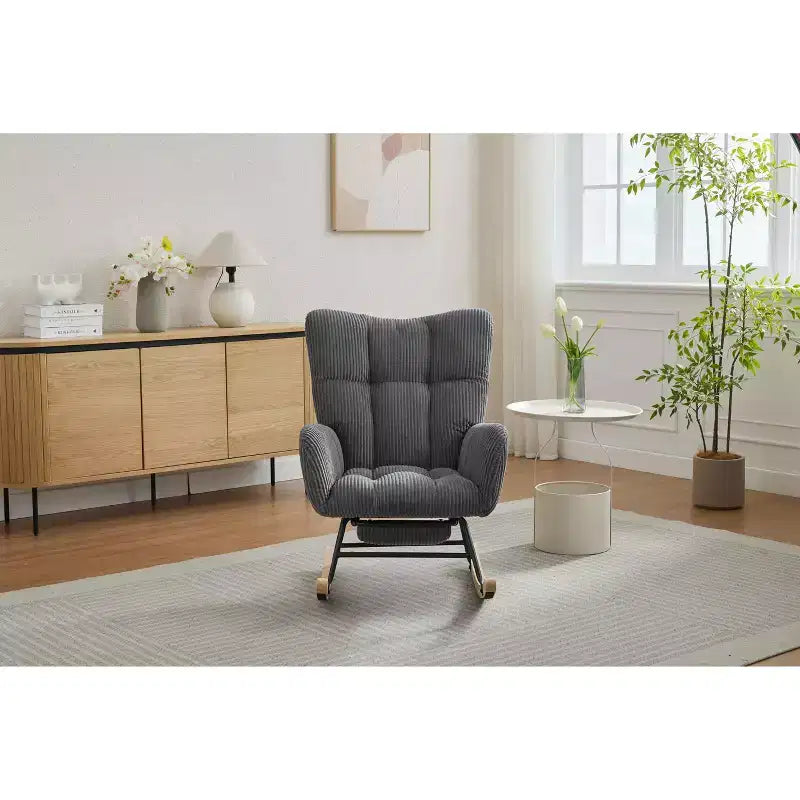 Sillón tapizado Furry Glider con reposapiés, respaldo alto, 1 plaza – Beige / Gris oscuro / Verde oscuro / Verde / Blanco