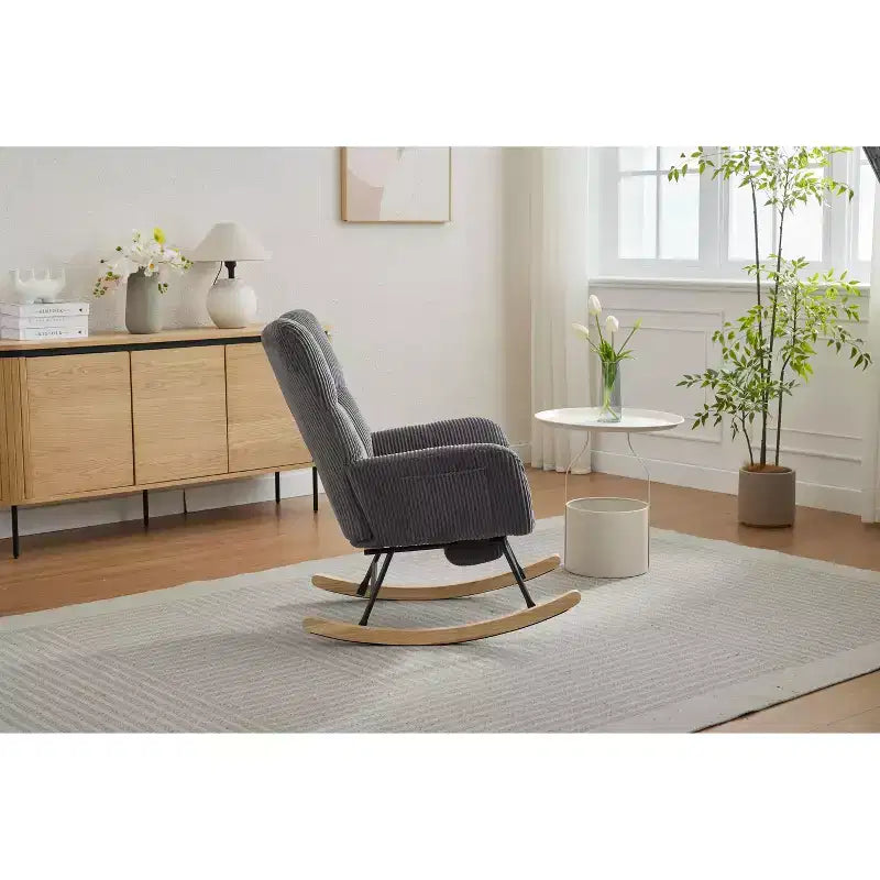 Sillón tapizado Furry Glider con reposapiés, respaldo alto, 1 plaza – Beige / Gris oscuro / Verde oscuro / Verde / Blanco