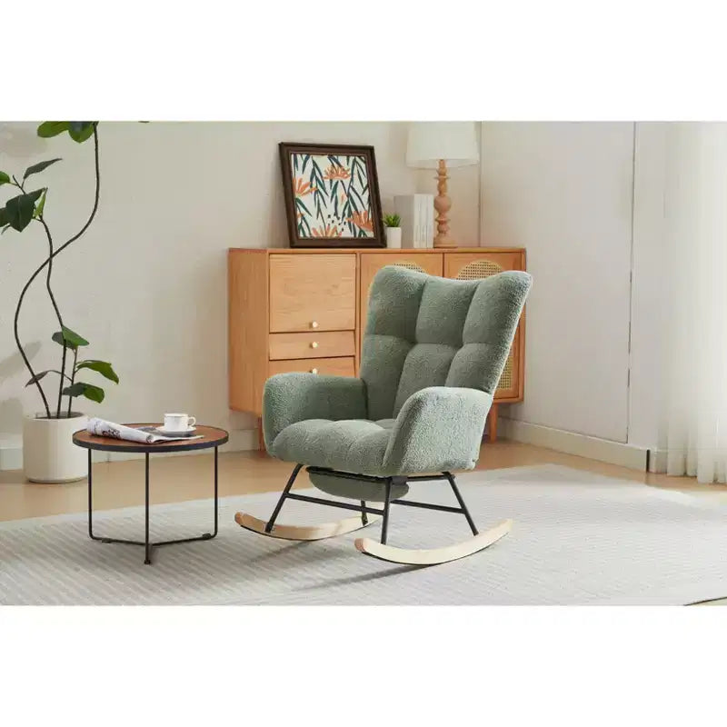 Sillón tapizado Furry Glider con reposapiés, respaldo alto, 1 plaza – Beige / Gris oscuro / Verde oscuro / Verde / Blanco