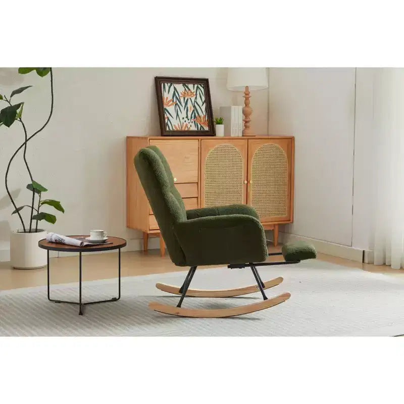 Sillón tapizado Furry Glider con reposapiés, respaldo alto, 1 plaza – Beige / Gris oscuro / Verde oscuro / Verde / Blanco