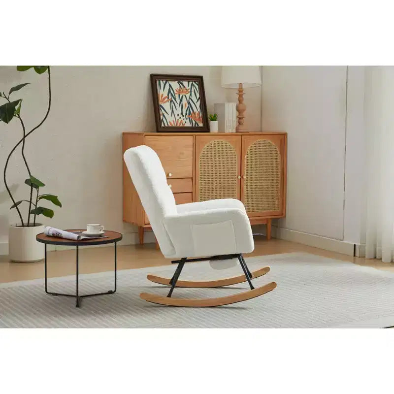 Sillón tapizado Furry Glider con reposapiés, respaldo alto, 1 plaza – Beige / Gris oscuro / Verde oscuro / Verde / Blanco