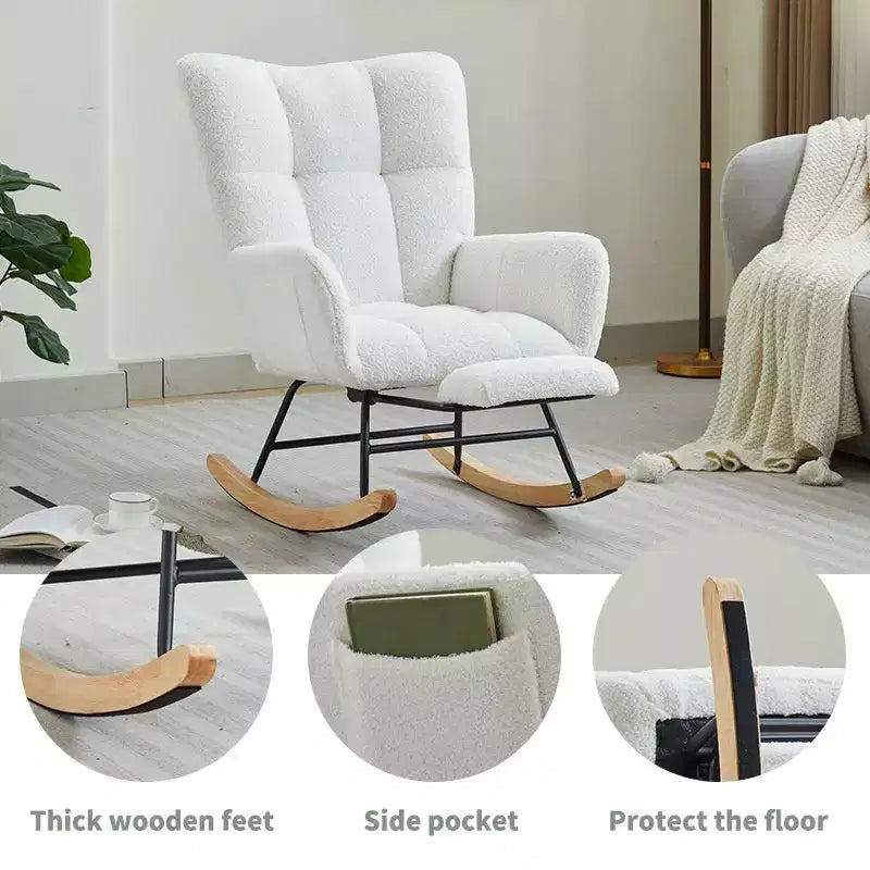 Sillón tapizado Furry Glider con reposapiés, respaldo alto, 1 plaza – Beige / Gris oscuro / Verde oscuro / Verde / Blanco