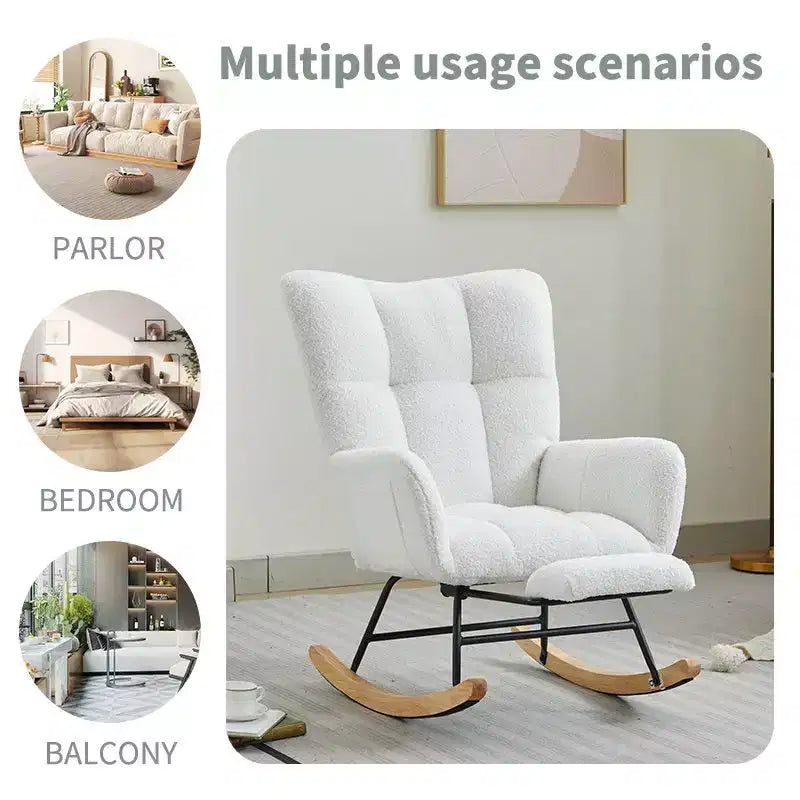 Sillón tapizado Furry Glider con reposapiés, respaldo alto, 1 plaza – Beige / Gris oscuro / Verde oscuro / Verde / Blanco