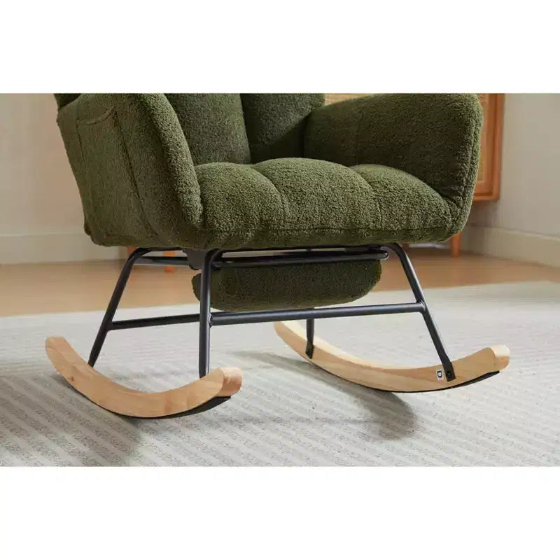 Sillón tapizado Furry Glider con reposapiés, respaldo alto, 1 plaza – Beige / Gris oscuro / Verde oscuro / Verde / Blanco