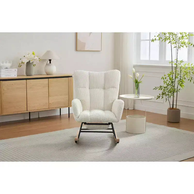 Sillón tapizado Furry Glider con reposapiés, respaldo alto, 1 plaza – Beige / Gris oscuro / Verde oscuro / Verde / Blanco