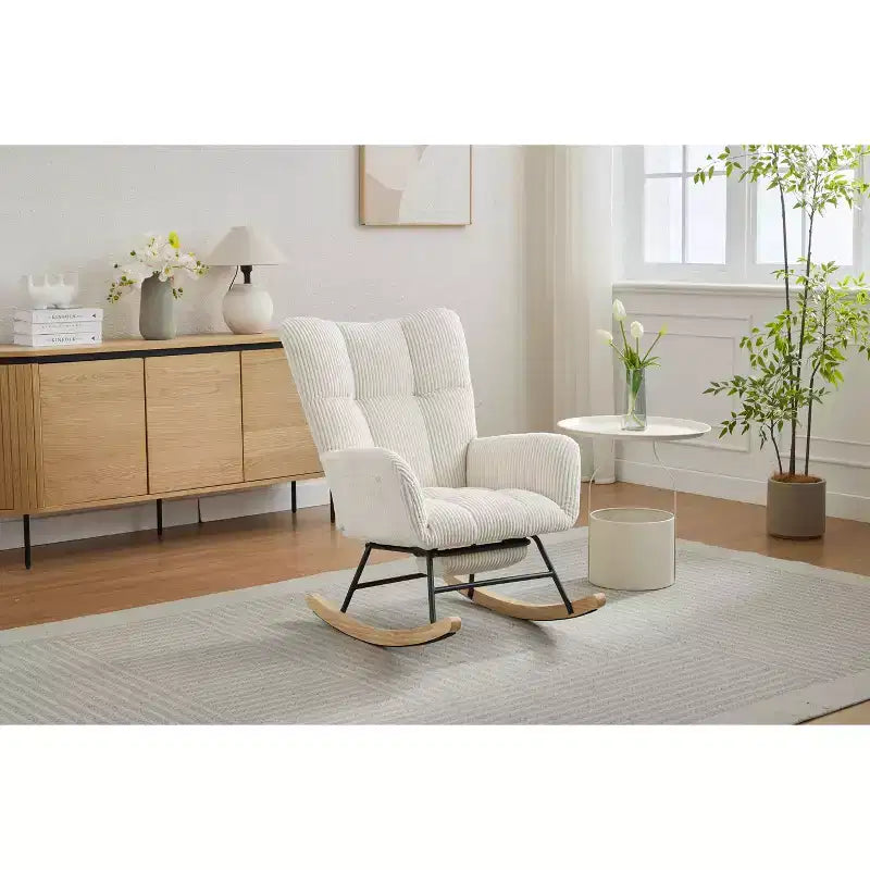 Sillón tapizado Furry Glider con reposapiés, respaldo alto, 1 plaza – Beige / Gris oscuro / Verde oscuro / Verde / Blanco