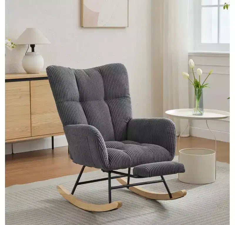 Sillón tapizado Furry Glider con reposapiés, respaldo alto, 1 plaza – Beige / Gris oscuro / Verde oscuro / Verde / Blanco