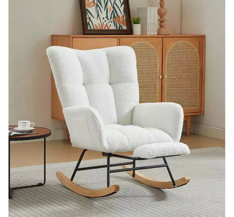 Sillón tapizado Furry Glider con reposapiés, respaldo alto, 1 plaza – Beige / Gris oscuro / Verde oscuro / Verde / Blanco