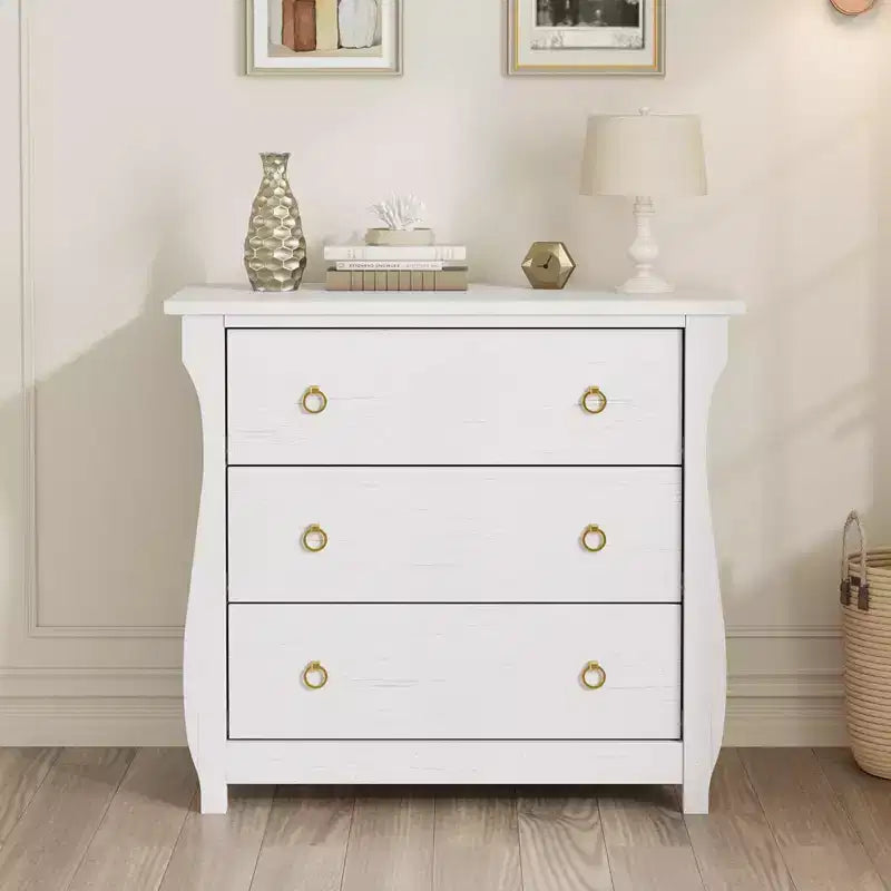 Garvee White 3 Drawer Dresser, Mid-Century Nightstand 3 Chest of Drawers with Curved Leg Bedside End Table for Living Room Bedroom Entryway Nursery
