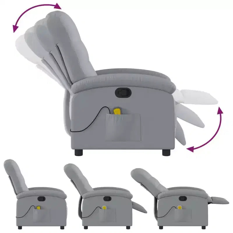 Sillón reclinable manual de masaje con respaldo de tela gris claro, 1 asiento