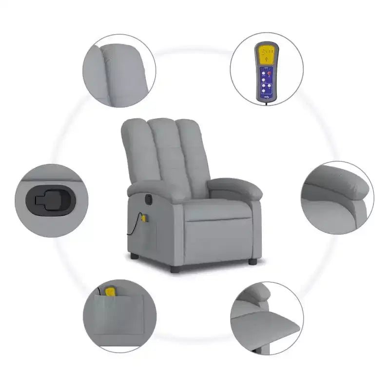 Sillón reclinable manual de masaje con respaldo de tela gris claro, 1 asiento