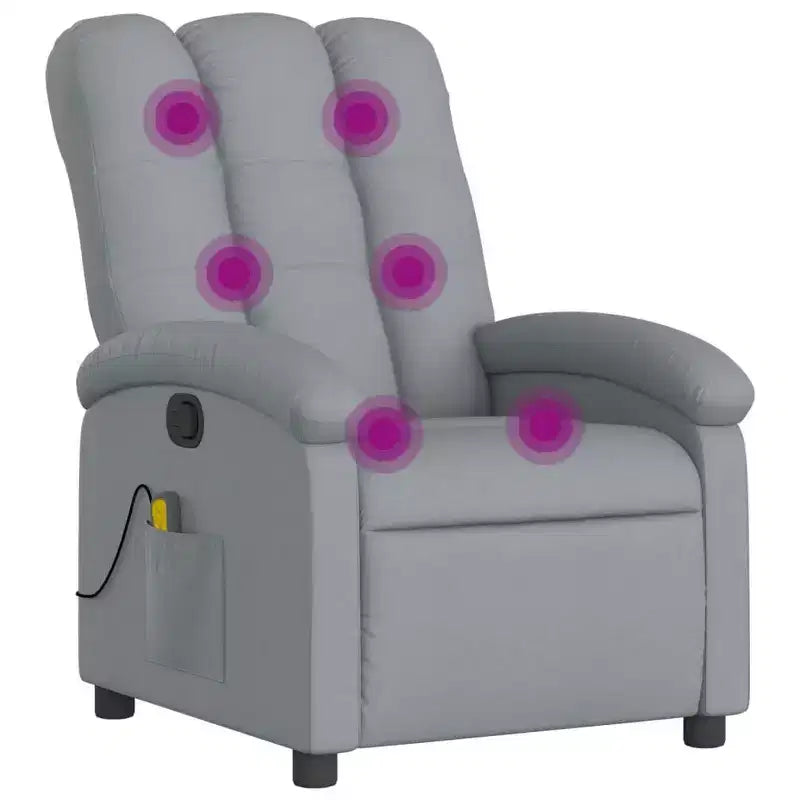 Sillón reclinable manual de masaje con respaldo de tela gris claro, 1 asiento
