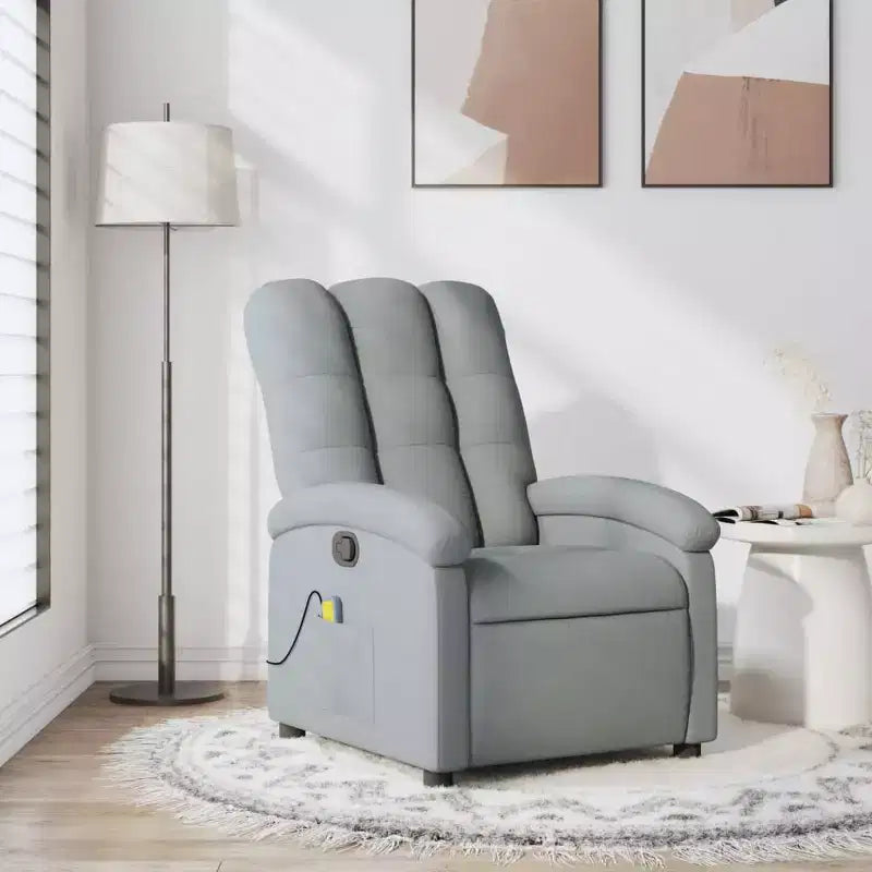 Sillón reclinable manual de masaje con respaldo de tela gris claro, 1 asiento