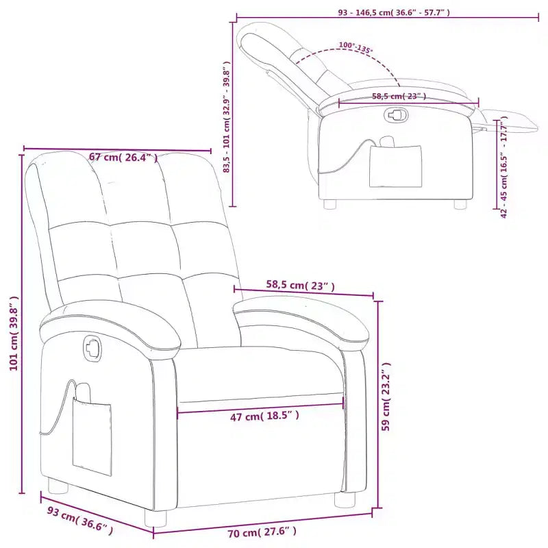 Sillón reclinable manual de masaje con respaldo de tela gris claro, 1 asiento