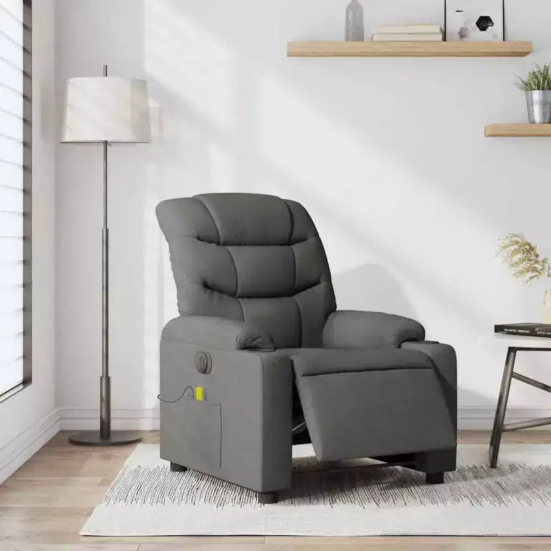 Sillón reclinable eléctrico de masaje de tela gris oscuro, 1 asiento