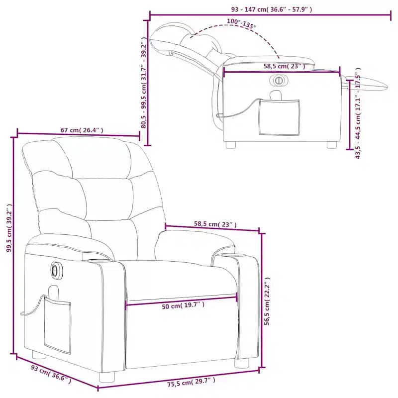 Sillón reclinable eléctrico de masaje de tela gris oscuro, 1 asiento