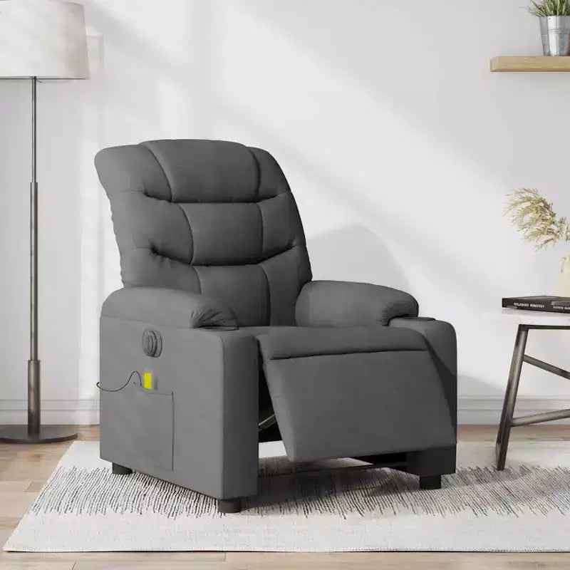 Sillón reclinable eléctrico de masaje de tela gris oscuro, 1 asiento