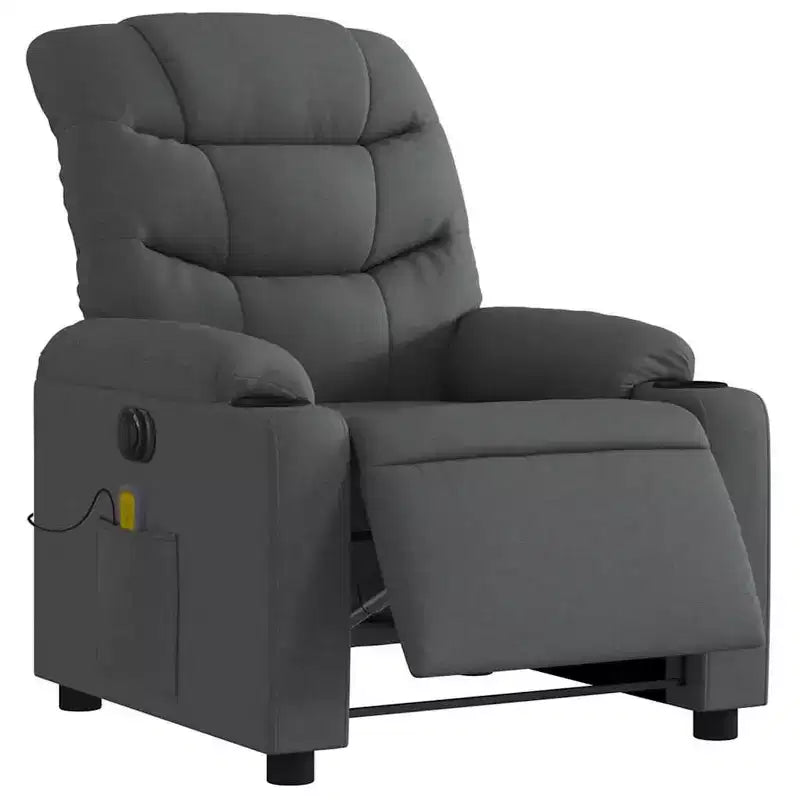 Sillón reclinable eléctrico de masaje de tela gris oscuro, 1 asiento