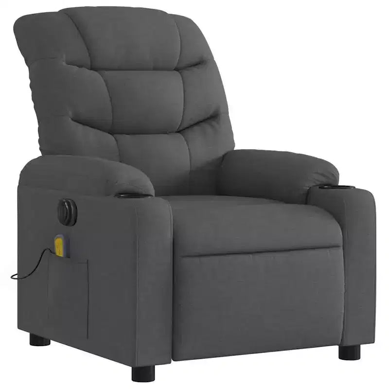 Sillón reclinable eléctrico de masaje de tela gris oscuro, 1 asiento