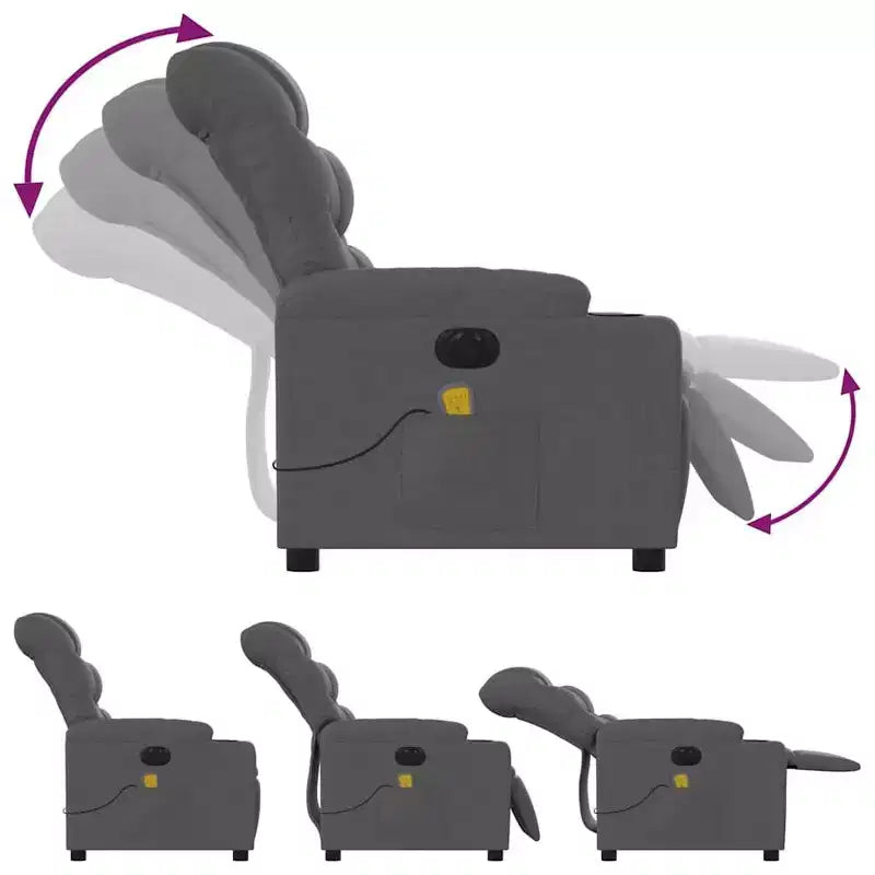 Sillón reclinable eléctrico de masaje de tela gris oscuro, 1 asiento