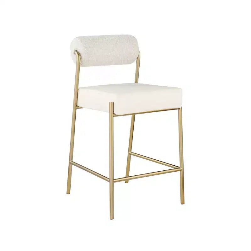 Meridian Furniture,Carly Cream Vegan Leather Seat / Boucle Fabric Back Counter Stool