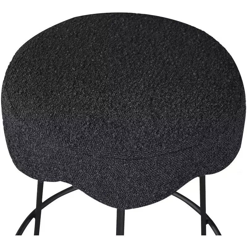 Taburete de mostrador redondo de terciopelo buclé negro, sin brazos, para 1 persona