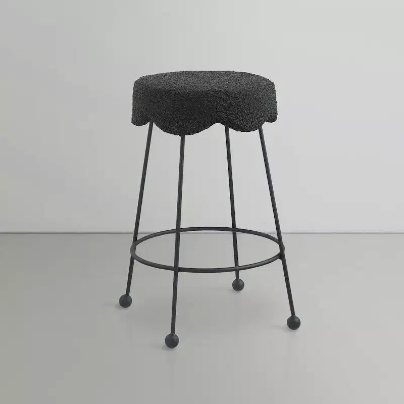 Taburete de mostrador redondo de terciopelo buclé negro, sin brazos, para 1 persona