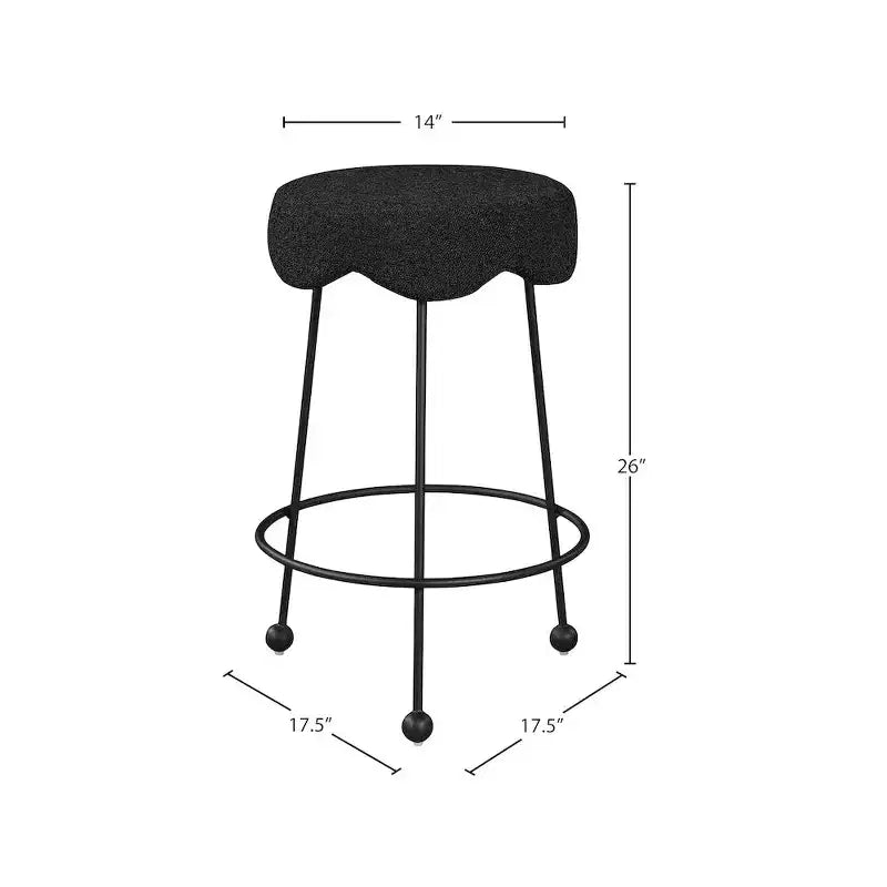 Taburete de mostrador redondo de terciopelo buclé negro, sin brazos, para 1 persona