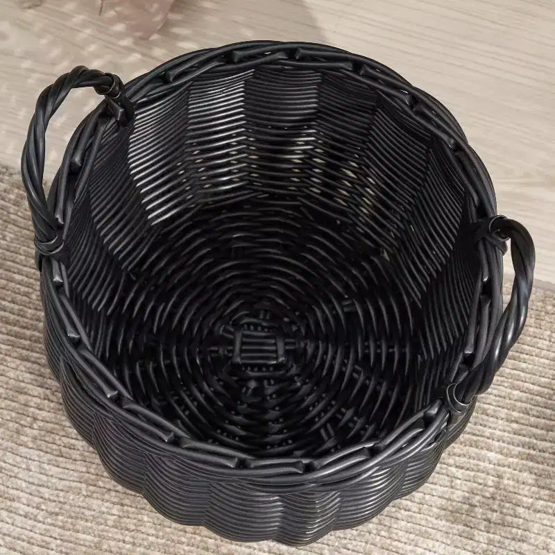 Cesto de almacenamiento de resina redonda con asas – Negro / Marrón / Crema+Gris