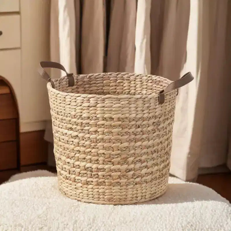 Cesto de almacenamiento de resina redonda con asas – Negro / Marrón / Crema+Gris