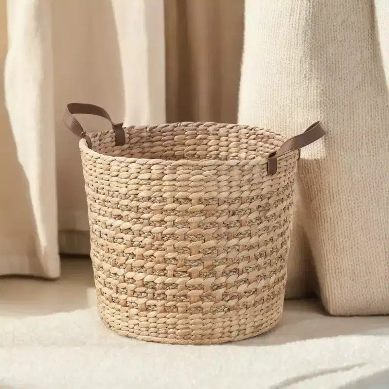 Cesto de almacenamiento de resina redonda con asas – Negro / Marrón / Crema+Gris