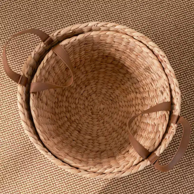 Cesto de almacenamiento de resina redonda con asas – Negro / Marrón / Crema+Gris