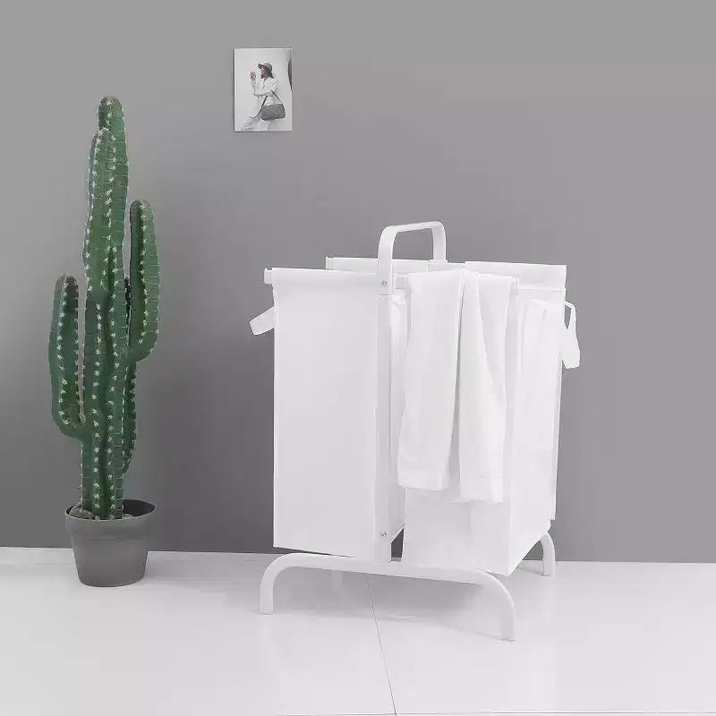 Clasificador de Ropa Sucia Oxford de 2 Niveles, Blanco y Negro, con Tapa, 2 Secciones