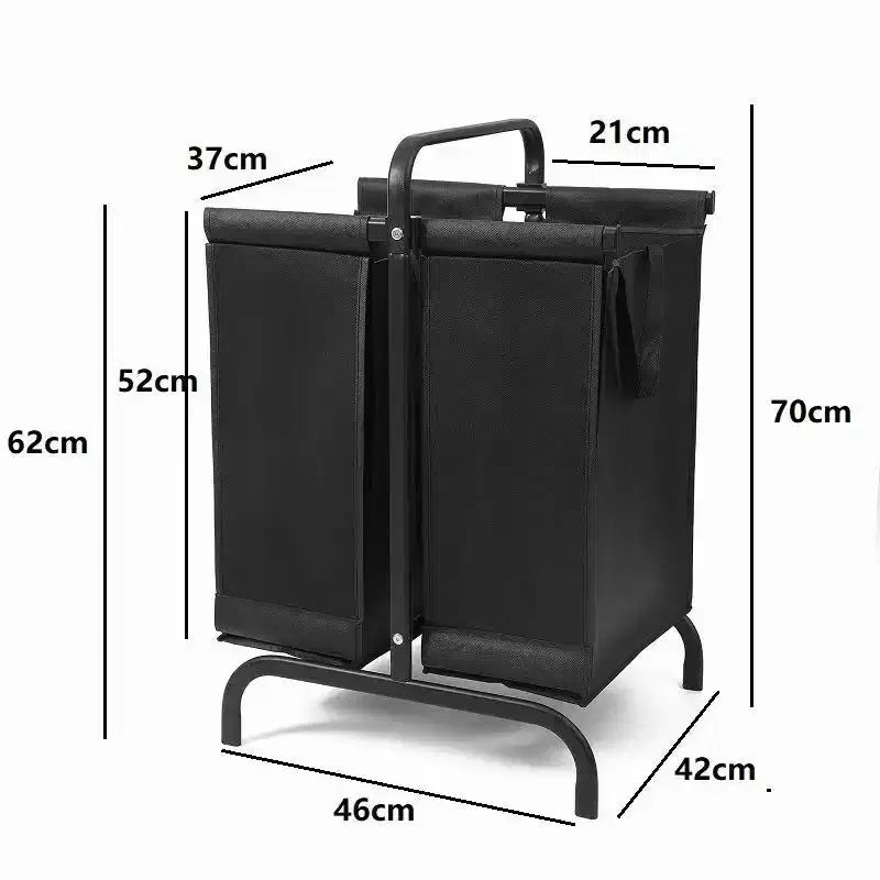 Clasificador de Ropa Sucia Oxford de 2 Niveles, Blanco y Negro, con Tapa, 2 Secciones