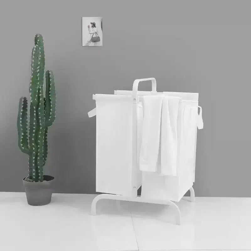 Clasificador de Ropa Sucia Oxford de 2 Niveles, Blanco y Negro, con Tapa, 2 Secciones