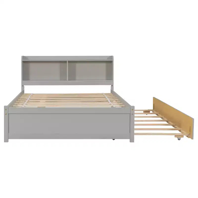 Cama Plataforma Gris Individual con Nido y Estantería, 1 Persona