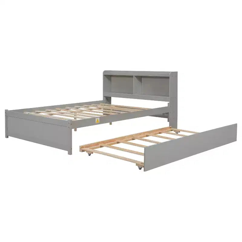 Cama Plataforma Gris Individual con Nido y Estantería, 1 Persona
