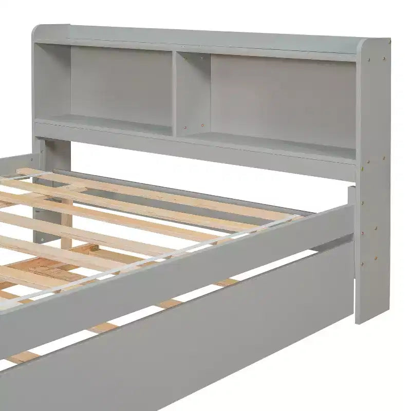 Cama Plataforma Gris Individual con Nido y Estantería, 1 Persona