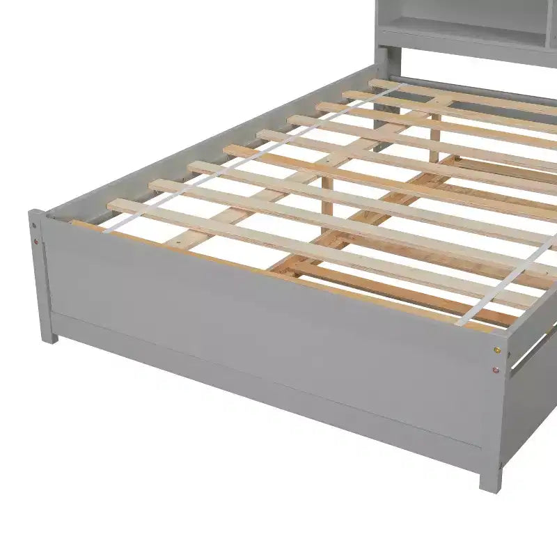 Cama Plataforma Gris Individual con Nido y Estantería, 1 Persona